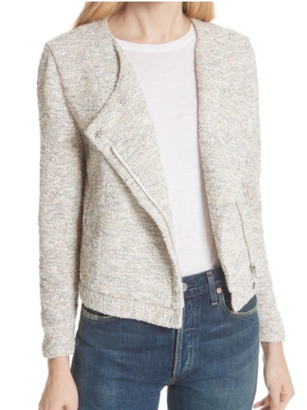 Joie Balina Tweed Boucle Jacket Cream Size Large NEW